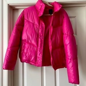 Hot Pink puffer jacket.